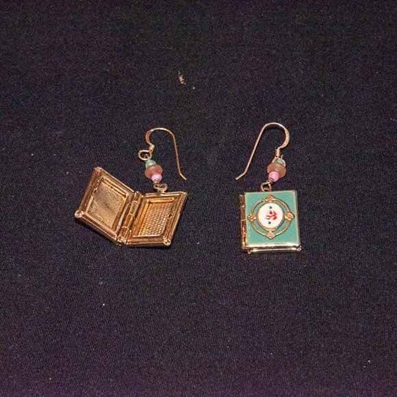 Book Locket Dangle Earrings - Picture 1 of 2